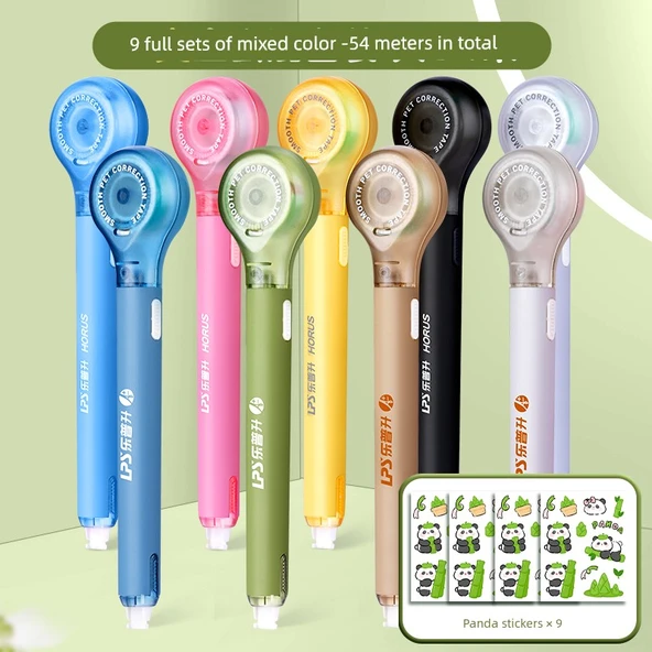 Panda Kalem Düzeltme Bandı - 9'lu Set Karışık Renk Paketi - 9 Panda Çıkartması