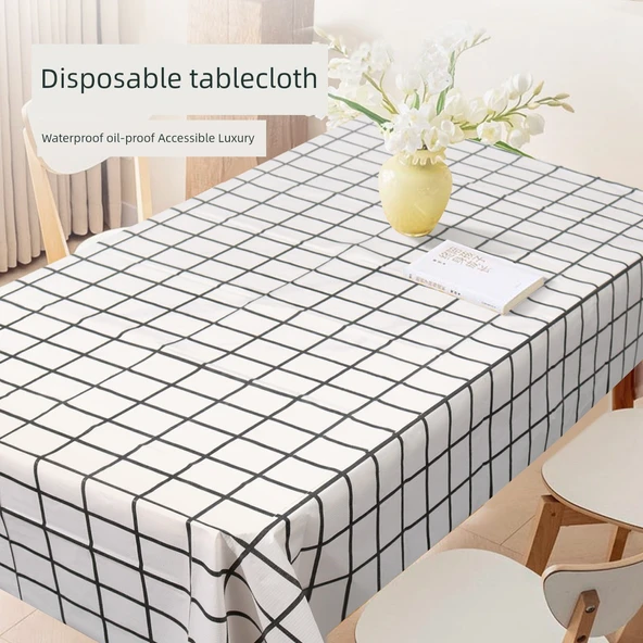 Tek Kullanımlık Su Geçirmez Masa Örtüsü - Siyah Beyaz Kare 1.2x2.0 Metre - 10 Adet - 5