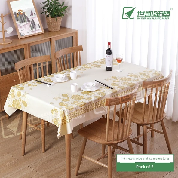 Su Geçirmez Yağ Geçirmez Tek Kullanımlık Masa Örtüsü - Peony Sarı 1.6*1.6 m - 5 Adet (Model 1)
