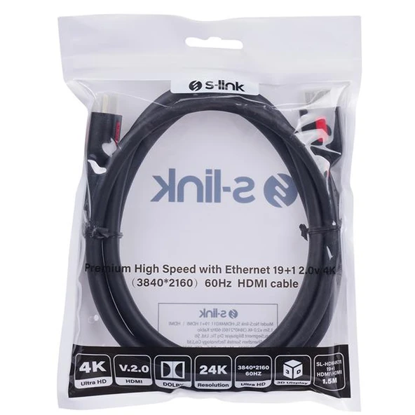 S-Link SL-HDM4K011 19+1  V2.0 4K 60Hz 1.5 Metre Hdmi Kablo - Resim 4
