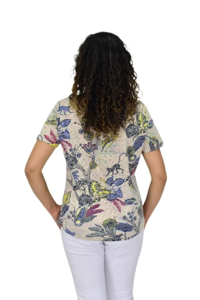 Kadın Kısa Kol Baskılı Cepli Bluz BGL-ST04699 - Resim 5