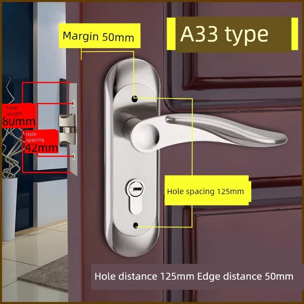 Kapı Kilidi - 125 Delik Aralığı A33 Model - Büyük Yan 50 Kilit