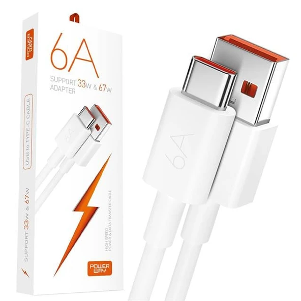 Powerway M6 Type-C To USB-A PD 67 Watt 6 Amper 1 Metre Şarj Data Kablosu