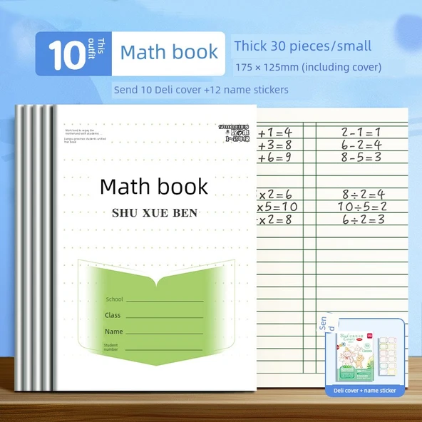 Kalın 30 Sayfa Alıştırma Defteri - Matematik 10 Paket - Deli Poşet Kapağı + İsim Etiketi
