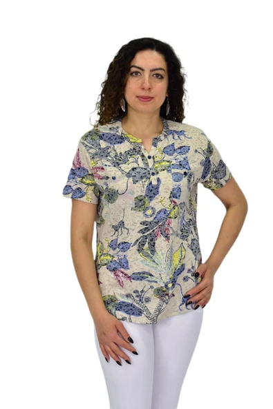 Kadın Kısa Kol Baskılı Cepli Bluz BGL-ST04699 - Resim 2
