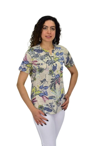 Kadın Kısa Kol Baskılı Cepli Bluz BGL-ST04699 - Resim 4