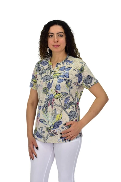 Kadın Kısa Kol Baskılı Cepli Bluz BGL-ST04699 - Resim 3