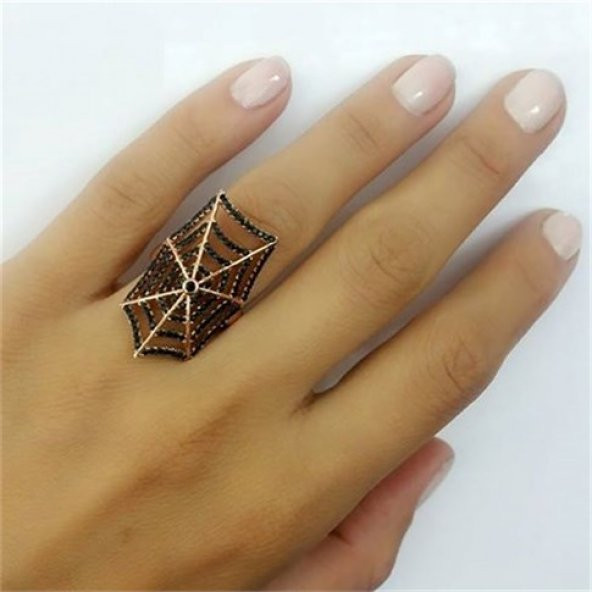 Ağ Figürlü  925 Ayar Gümüş Rose Trend Yüzük ürün görseli