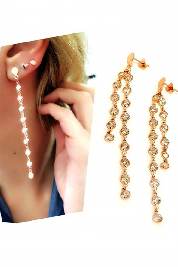 Zirkon Taşlı Trend 925 Ayar Gümüş Rose Küpe ürün görseli