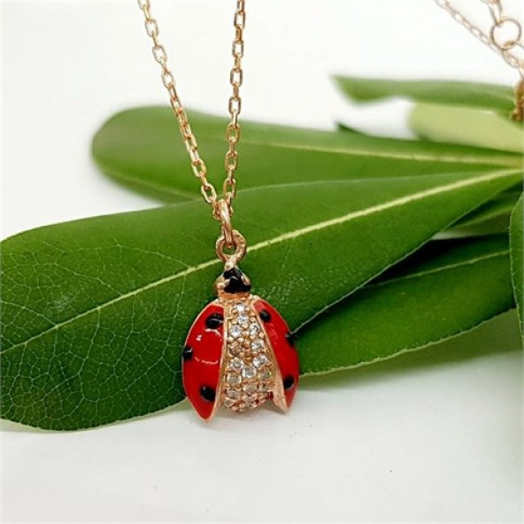 Mine İşçiliğinde Uğur Böceği 925 Ayar Gümüş Rose Kolye ürün görseli