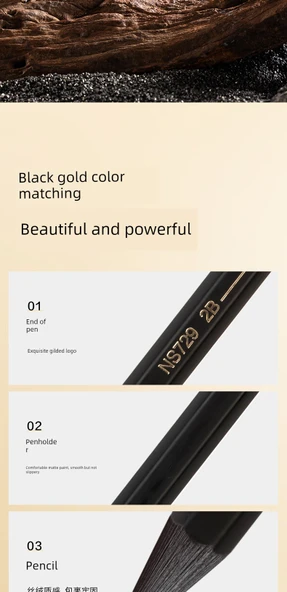 Siyah Altın Ahşap Kurşun Kalem HB - 10 Adet + Kalemtraş - Resim 12