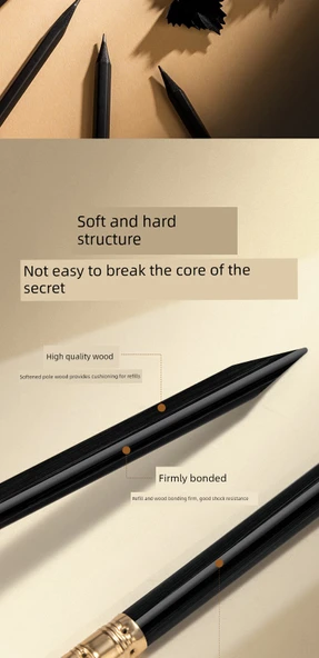 Siyah Altın Ahşap Kurşun Kalem HB - 10 Adet + Kalemtraş - Resim 10