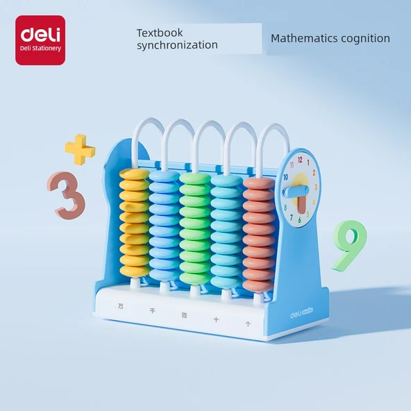 Deli Abaküs Saatli 9 Diş 10 Boncuk Turuncu + Toplama Formül Tablosu - 2