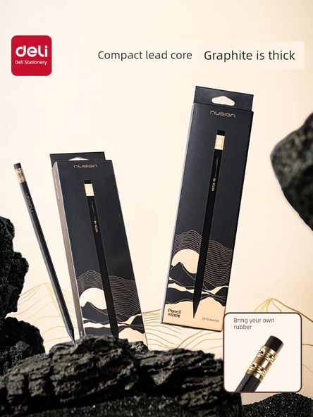 Siyah Altın Ahşap Kurşun Kalem HB - 10 Adet + Kalemtraş - Resim 2