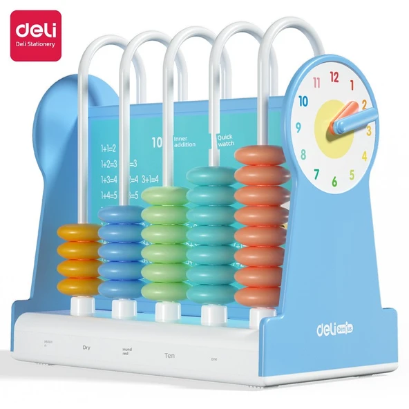 Deli Abaküs Saatli 5. Diş 10 Boncuk Mavi + Toplama Formül Tablosu - 5