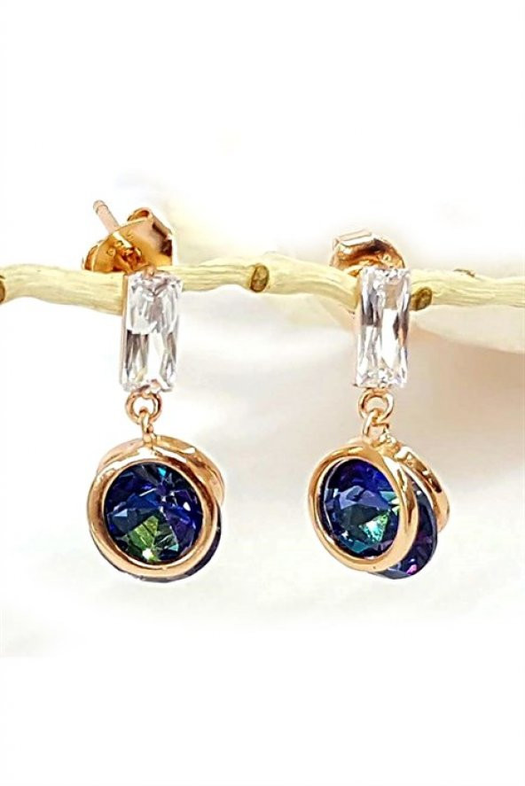 Mavi Mistik Topaz Taşlı Gümüş Küpe ürün görseli