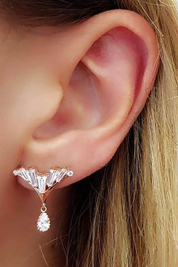 Baget Swarovski Taşlı 925 Ayar Gümüş Rose Küpe ürün görseli