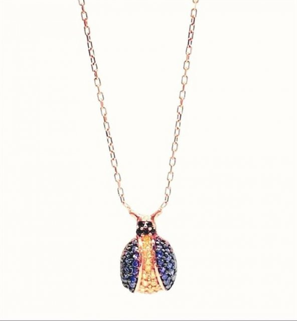 Ametist Sitrin Taşlı Ugur Böceği Gümüş Rose Kolye ürün görseli