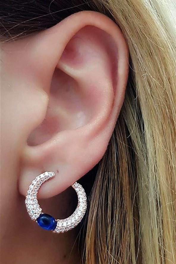 İtalyan Tasarımı Lacivert Zirkon Taşlı Küpe ürün görseli