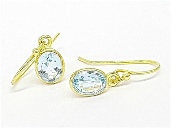 Aquamarin Tasli Altin Kaplamali 925Ayar Gumus Kupe ürün görseli