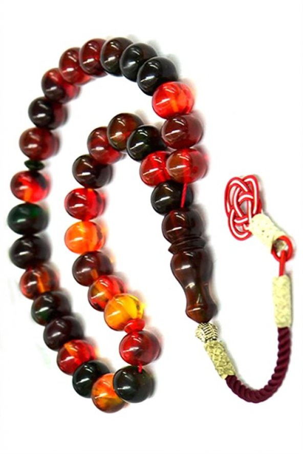 Kehribar Taşlı Gümüş Kazaz Püsküllü Tesbih ürün görseli