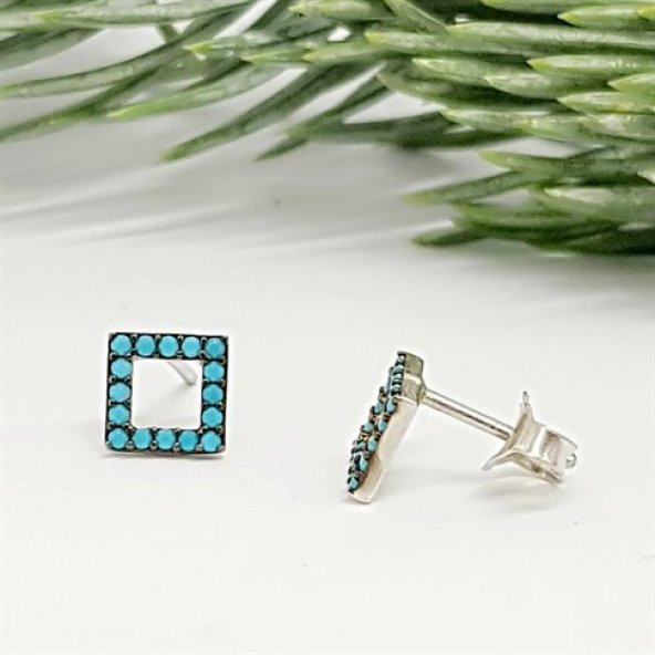 Turkuaz Taşlı Gümüş Küpe ürün görseli