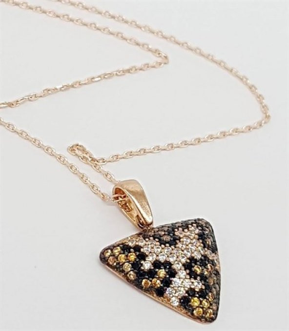 Leopard Desenli Gumus Rose  Ucgen Kolye ürün görseli