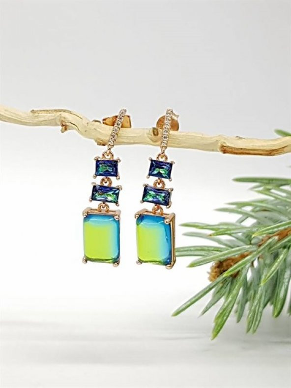 Blue Mistik Topaz Tasli Rose Gumus Kupe ürün görseli