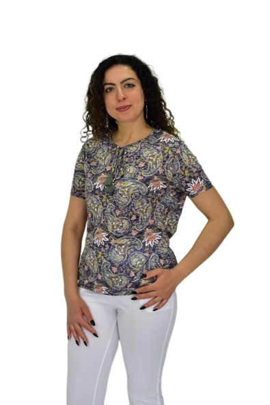 Kadın Kısa Kol Baskılı Bluz BGL-ST04689 - Resim 3