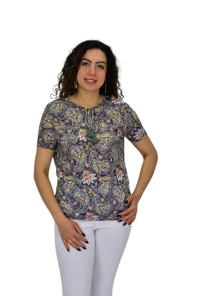 Kadın Kısa Kol Baskılı Bluz BGL-ST04689 - Resim 2