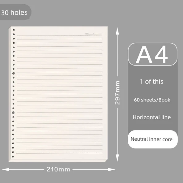 A4 Gevşek Yaprak Defter Yenileme Kağıdı - Yatay Çizgi 60 Sayfa