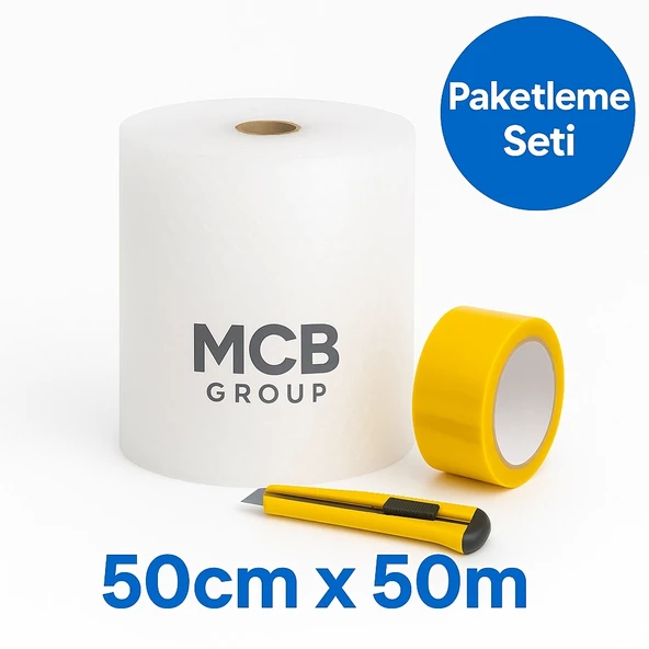 50 cm x 50m Balonlu Naylon + Vege Koli Bandı + Maket Bıçağı Paketleme Seti