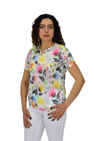 Kadın Kısa Kol Baskılı Bluz BGL-ST04687 - Resim 3