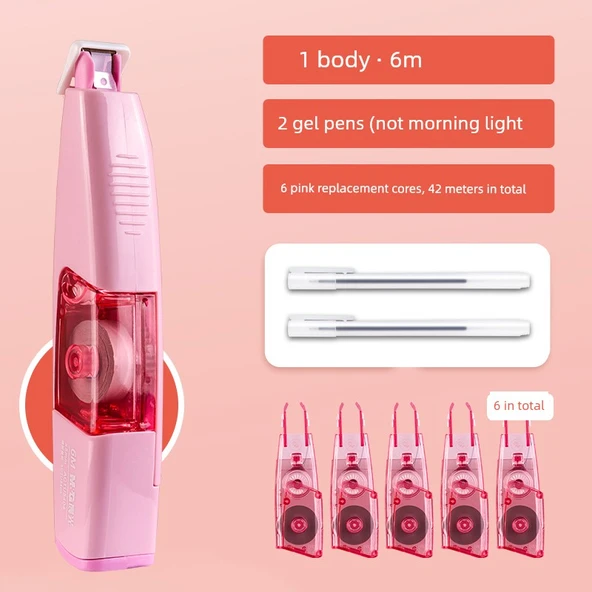 Düzeltme Bandı - Pembe Gövde 1+6 Yedek ile 2 Jel Kalem