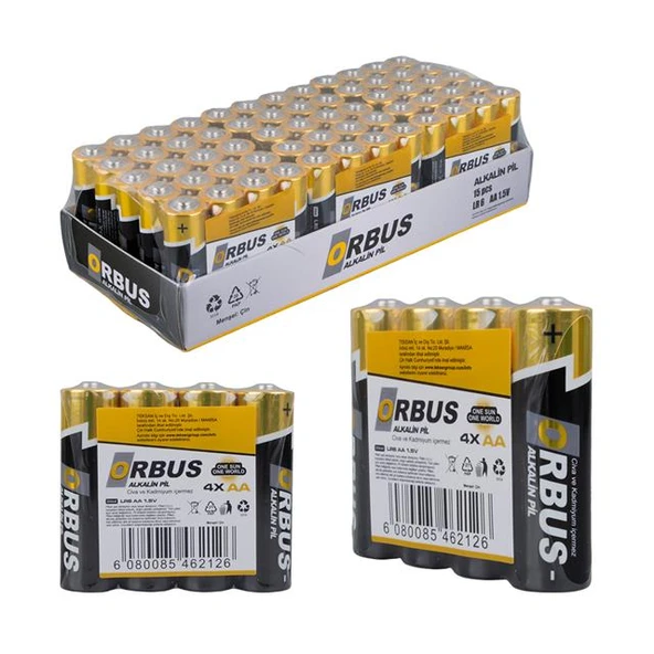 Orbus KLRORB-LR06-4B 1.5V AA 60 Adet 4'lü Paket Alkalin Kalem Pil ürün görseli