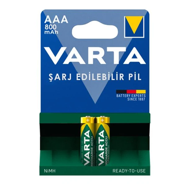 Varta 56703 1.2V 800 mAh Şarjlı AAA İnce Kalem Pil (2'li Paket) ürün görseli