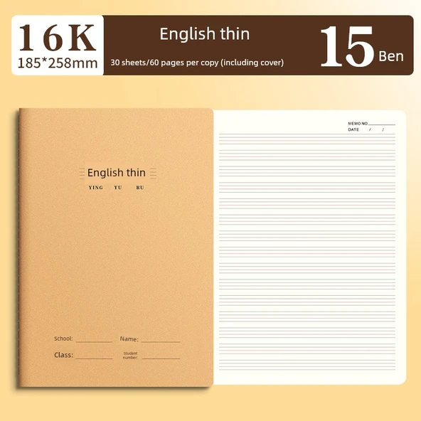 16K İngilizce Pratik Defteri - İnce - 15 Paket