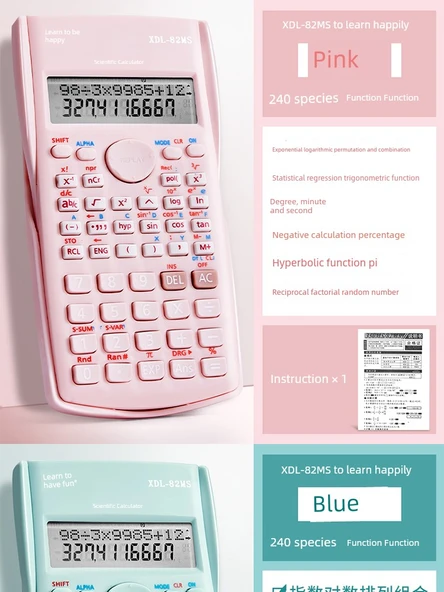Bilimsel Hesap Makinesi - Pembe - 2'li Paket - Pil Dahil - 10