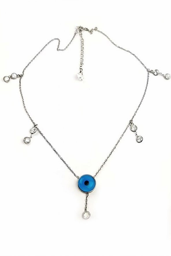 Nazar Boncuklu Zirkon Taş Detaylı Gümüş Şans Kolyesi ürün görseli