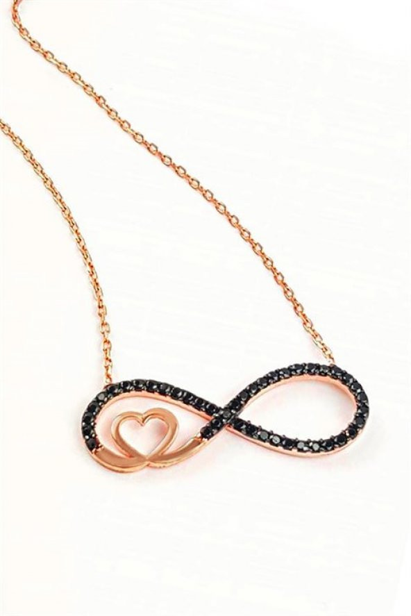 Sonsuzluk Figürlü Kalpli Oniks Taşlı Gümüş Kolye ürün görseli