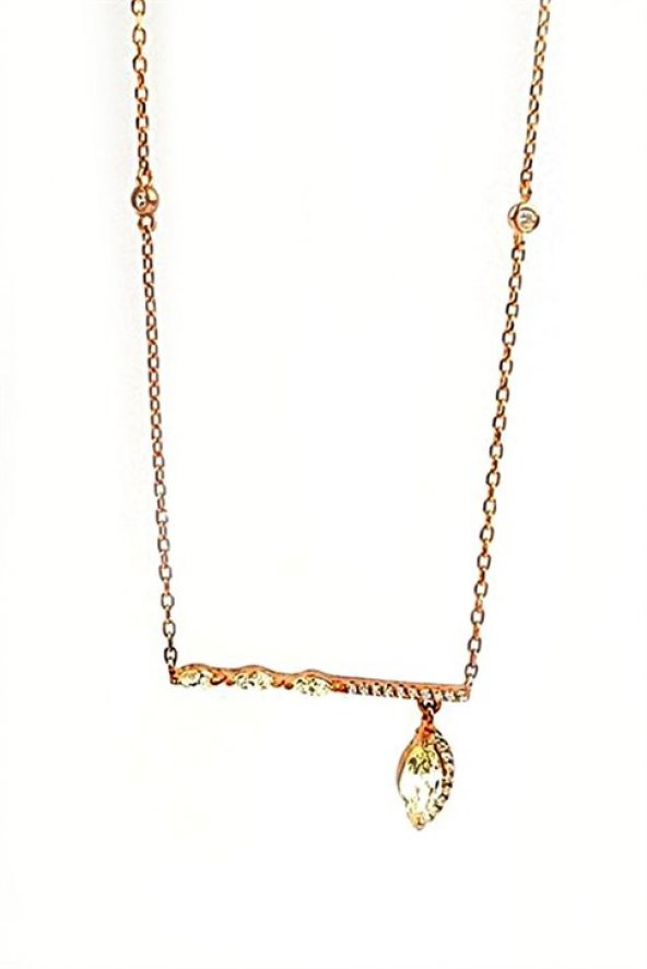 Sitrin Taşlı Gümüş Üzerine Rose Altın Kaplama Lüks Gümüş Kolye ürün görseli