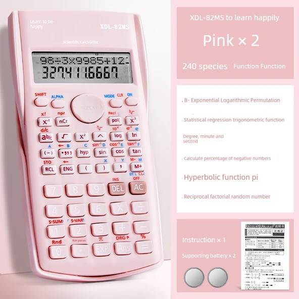 Bilimsel Hesap Makinesi - Pembe - 2'li Paket - Pil Dahil