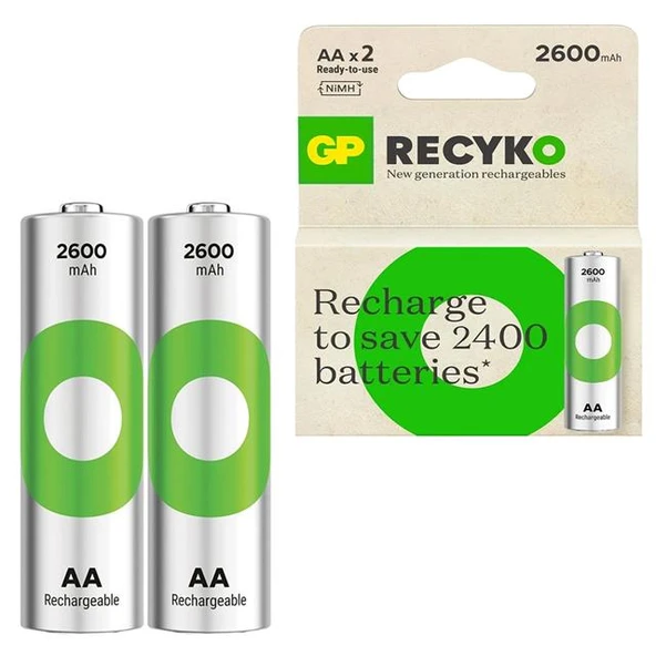 GP ReCyko 2600 mAh Şarjlı Ni-MH AA Kalem Pil 2li Paket ürün görseli