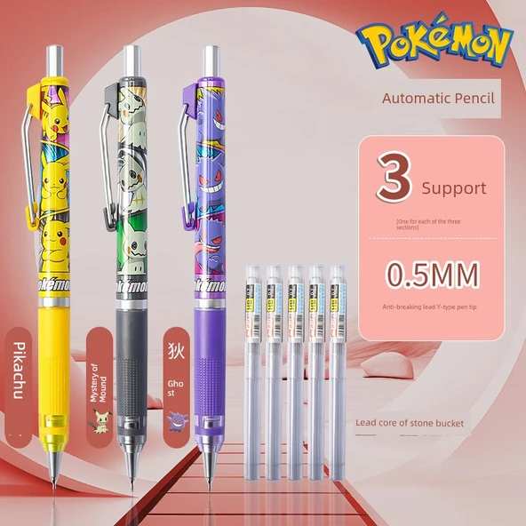 Mekanik Kalem - 0.5mm HB - Degui + Gizemli Tepe + Pikachu - 5 Kurşun Haznesi