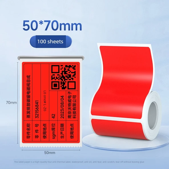 Termal Etiket Kağıdı - 50*70mm - Kırmızı - 100 Adet