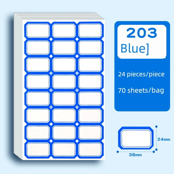Su Geçirmez Yapışkan Etiket - Mavi 203 70 Sayfa/24 Etiket Her Sayfa
