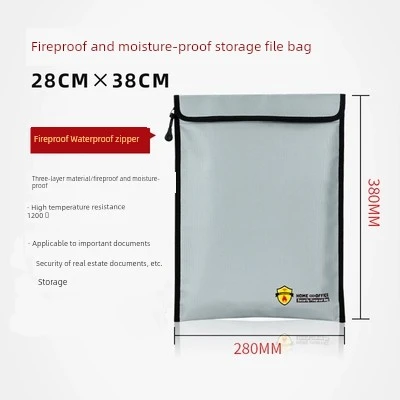 Su Geçirmez Yangın Geçirmez Belge Çantası - Yıldız Işığı Gümüş Dikey (280*380mm)