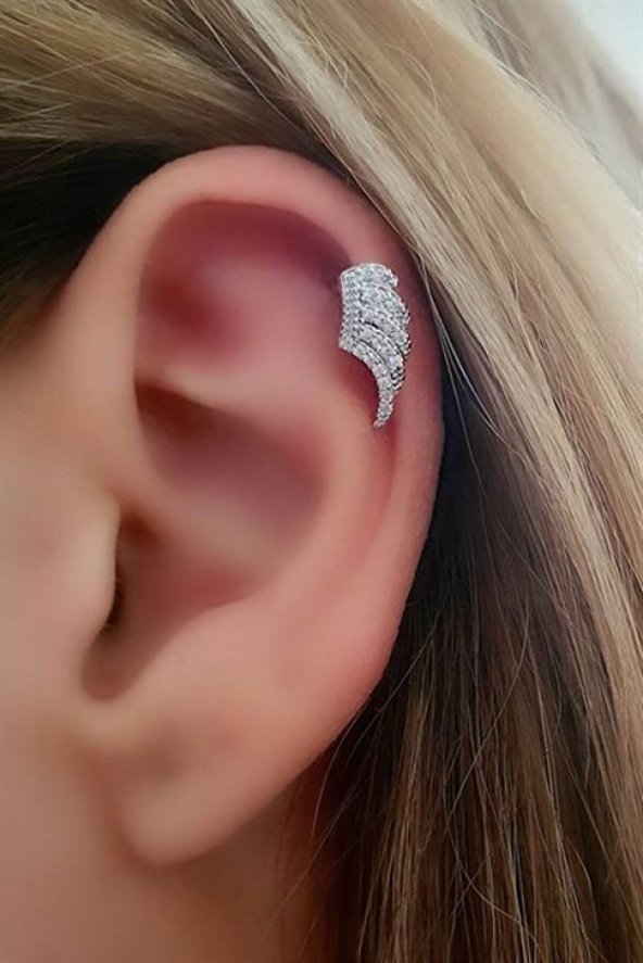 Melek Kanadı Figurlu Pırlanta Işıltısında Zirkon Tasli 316L Anti Alerjik Cerrahi Celik Tragus Veya Kikirdak Helix Piercing Bar - 1