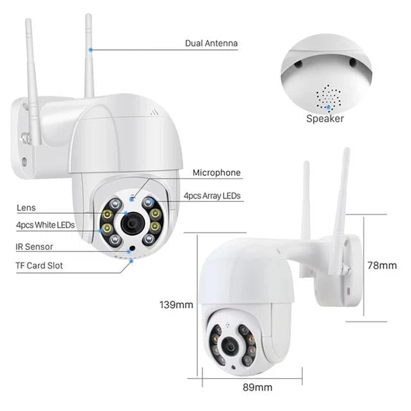 PowerMaster 2mp 3.6mm 1080P Wifi Speed Dome PTZ Kamera Poe + 12V - 2