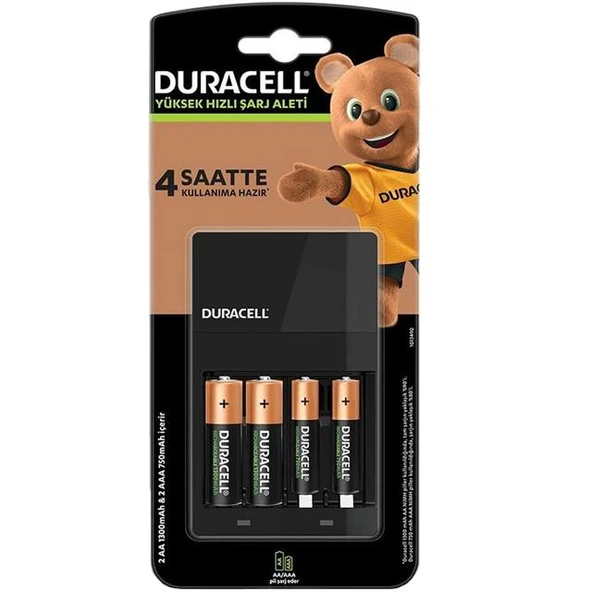 Duracell AA*2 + AAA*2 (Pilli) Hızlı Pil Şarj Aleti CEF14 (2 Adet *750 mAh AAA + 2 Adet* 1300 mAh AA Pil) - 1